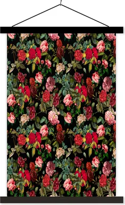 Produktbild von MuchoWow® Textilposter Blumen - Vintage - Rosen 60x90 cm mit schwarzem Rahmen - Poster Wohnzimmer