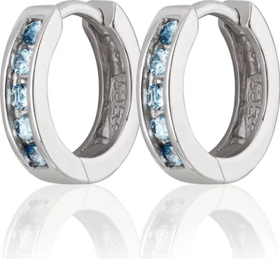 Produktbild von Paar 12mm 925 Sterling Silber Klappcreolen Zirkon hellblau Ohrringe rhodiniert