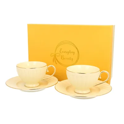 Obrázek produktu pro DUO ECRU 22674 Sada 2 šálků 220 ml s podšálky s podšálky, porcelán New Bone China