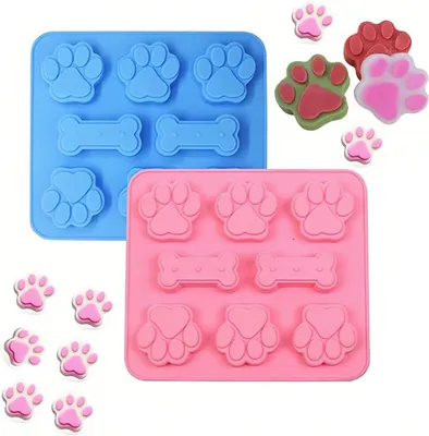 Produktbild von Silikonformen in Form von Pfoten und Hundeknochen – Set mit 2 Stück – Schokoladenformen – Wiederverwendbare Backformen