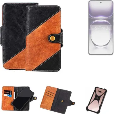 Produktbild von K-S-Trade Handyhülle Schutzhülle Bookstyle Case Wallet-Case kompatibel mit Oppo Reno12 PJV110 Handy Cover Bumper Klapphülle schwarz hellbraun 1x