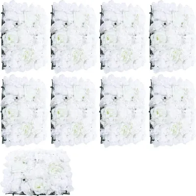 Produktbild von 9X Künstliche Blumenwand Fotografie Hintergrund Hochzeits Wandpaneele 40x60cm Weiße Rose Wand Blumenhintergrund DIY Blumenpaneele