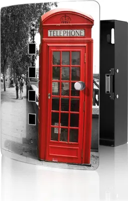 Produktbild von banjado Design Schlüsselkasten aus Edelstahl für 10 Schlüssel, Schlüsselschrank 24 x 21,5 x 7cm groß mit Magnetverschluss, London Red Telephone [BWSK 10077]