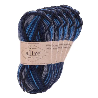 5 x 100g Sockenwolle Alize Wooltime 75% Wolle OEKO-Tex 100 Strickgarn Häkelgarn Farbwahl 11011 Seemannsgarn