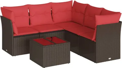 Produktbild von vidaXL 6-tlg. Garten-Sofagarnitur mit Kissen Braun Poly Rattan