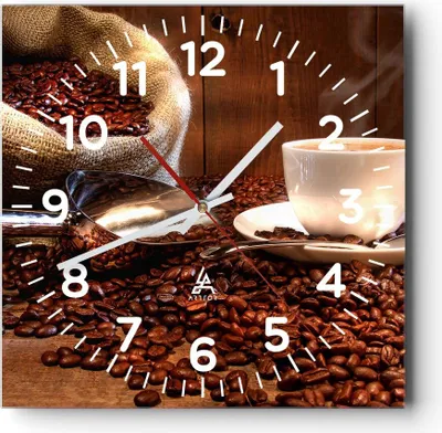 Produktbild von Wanduhr - Quadrat - Glasuhr - Cup Samen Coffe - 30x30cm - Schleichendes Uhrwerk - Lautlos - zum Aufhängen bereit - Dekoration Modern - Wanddekoration aus Glas - C4AC30x30-0158
