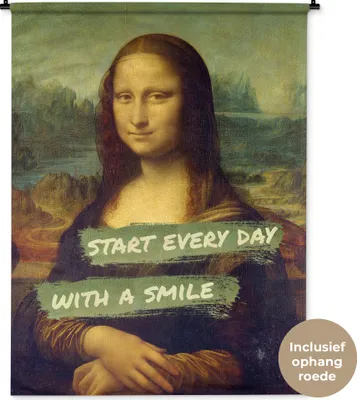 Produktbild von MuchoWow® Wandteppich Wandbehang Mona Lisa - Zitat - Da Vinci 120x160 cm Tapisserie Dekoration Wandtuch - Wohnzimmer - Moderne