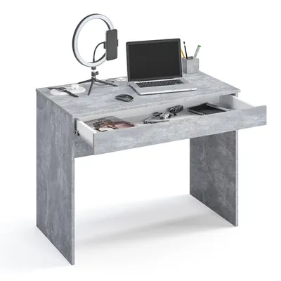 Produktbild von KOMTO Schreibtisch mit 1 Schublade - 100 x 53 x 76 cm Bürotisch Computertisch Klein Arbeitstisch Büro PC-Tisch Kinderschreibtisch mit Stauraum Beton