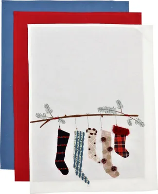 Produktbild von HOFF-Interieur 7454 Küchentücher 3er-Set "STOCKINGS" Baumwolle Motiv Winter Weihnachten Dekor Socken 66x51cm