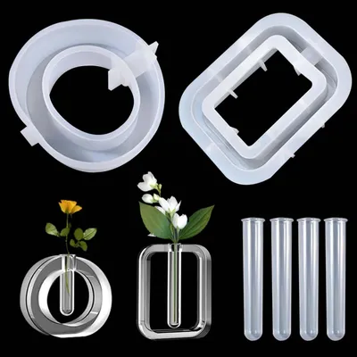 Produktbild von Silikonform Vase mit 4 Reagenzgläsern für Epoxidharz & Hydrokultur, Desktop Deko, 2er Set