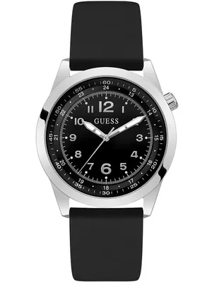 Produktbild von Guess Max Herrenuhr Quarz 42 mm Edelstahl Silikon Silber-Schwarz Wasserdicht 50m