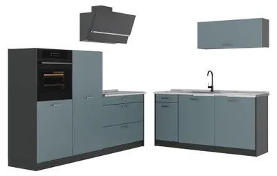 Productafbeelding van Complete keukeneenheid Vicco R-Line Blauw-grijs/Antraciet 220 cm marmer werkblad, Model 67083