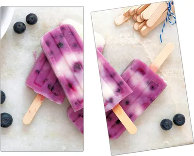 Produktbild von Spritzschutz Herdabdeckplatte Schneidebrett aus Glas Heidelbeeren und Eis am Stiel 2-Teilig (60x52cm)