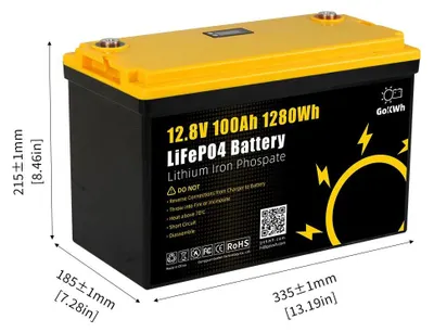 Immagine prodotto di Batteria LiFePO4 da 12,8 V 100 Ah - Box di accumulo energia da 1280 Wh - BMS integrato - Indicatore di capacità su display LCD
