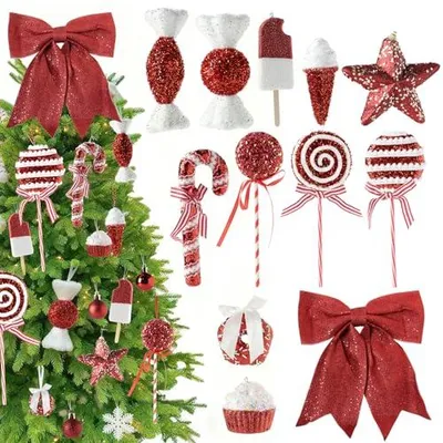 Produktbild von Weihnachtsschmuck Zuckerstangen und Süßigkeiten Set 12 Weihnachtsliche Rote