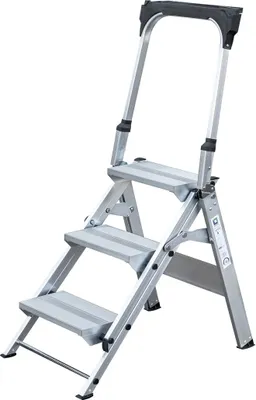Produktbild von Klapptreppe mit Haltebügel | 3 Stufen | Traglast 150kg | Aluminium | rutschfeste Kunststoffschuhe