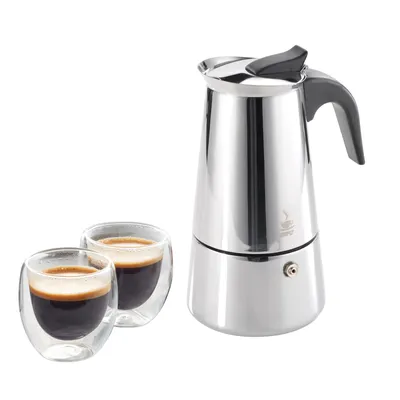 Produktbild von Gefu Espresso-Set Emilio 3-teilig Espressokocher, 2 doppelwandige Espressogläser