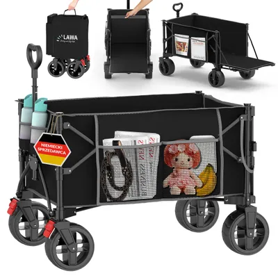 Zdjęcie produktu dla Wózek sklepowy składany 100kg hamulec kieszeń boczna tylna klapa uchwyt na butelkę mały 130l lekki czarny mały rozmiar opakowania wysuwana rączka teleskopowa