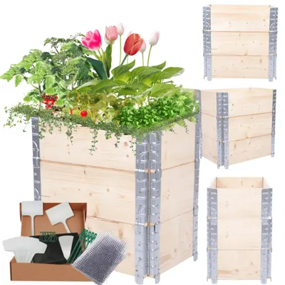 Produktbild von MODO24 Hochbeet Holz, Pflanzrahmen, Kräuterbeet, Gemüsebeet, Massivholz Kiefer, Garten, 60x60x40 cm, Natur unbehandelt, ZP10