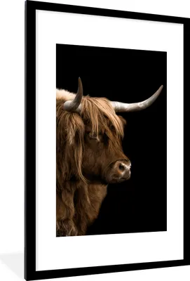 Produktbild von MuchoWow® MuchoWow® Gerahmtes Poster Schottisches Hochlandrind - Fell - Tier 60x90 cm - Poster mit zchwarzem Bilderrahmen - Dekoration - Wandposter Wohnzimmer - Hochwertig