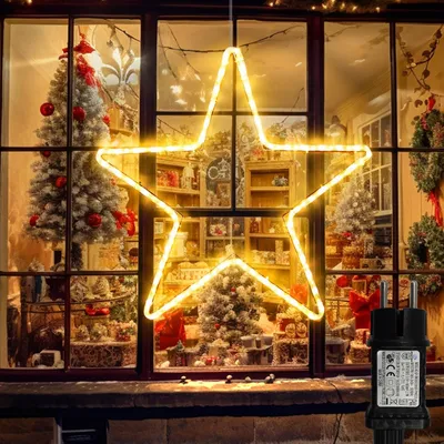 Productafbeelding van Kerststerverlichting - 40 leds - Sterren - Kerstverlichting met timer - Waterdicht - Grote lichtster - Binnen en buiten
