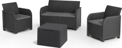 Image de Salon de jardin en rotin avec coussins, ensemble Rosalie - Noir
