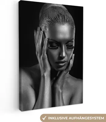 Obrázek produktu pro OneMillionCanvasses® - Obrazy na plátně - Zlato - Žena - Černá a zlatá - Černá a bílá, Fototapeta, nástěnné dekorace Obývací pokoj, 40x60cm