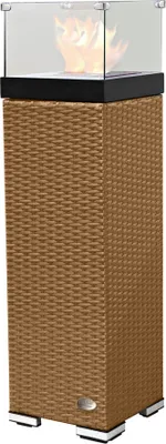 Produktbild von Ethanol Feuersäule Poly-Rattan Natur Edelstahl 120 cm hoch, 33x33 cm für Innen & Außen