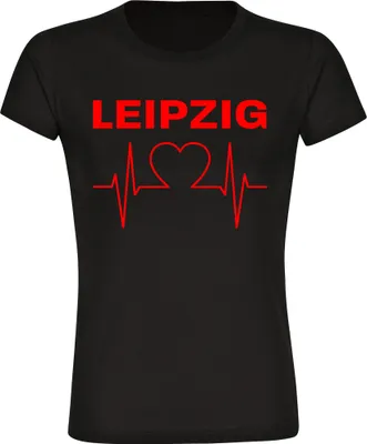 Produktbild von multifanshop Damen T-Shirt - Leipzig - Herzschlag, schwarz, Größe 3XL