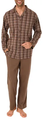 Produktbild von Eleganter Herren Pyjama Schlafanzug lang zum durchknöpfen - auch in Übergrössen bis Gr. 70 ; braun , 50
