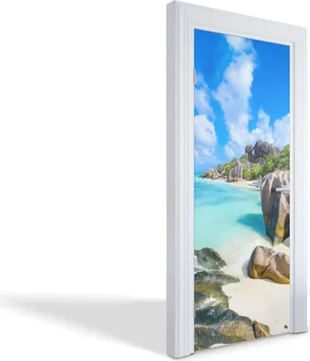 Produktbild von Türdeko Aufkleber Selbstklebende Wandsticker Personalisiert - Tropischer Strand - 75 x 205 cm
