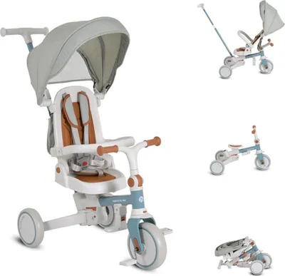 Produktbild von Byox Dreirad, Tricycle Compacto 4 in 1 Schiebegriff klappbar Gurt umbaubar EVA blau