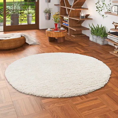 Produktbild von Hochflor Langflor Shaggy Teppich Luxury Wollweiss Rund, Größe:80 cm Rund