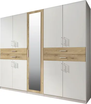Produktbild von Kleiderschrank Taiga Drehtürenschrank mit Spiegel Ausführung wählbarWeiß / Plankeneiche