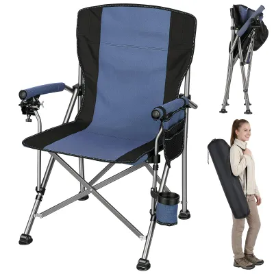 Produktbild von Klappbarer Angelstuhl mit Rutenhalter, 150 kg belastbarer, robuster Geländestuhl mit Seitentasche, Getränkehalter, tragbarer Sessel für Erwachsene für Outdoor-Aktivitäten, Camping, Garten, Strand, Rasen und Picknick