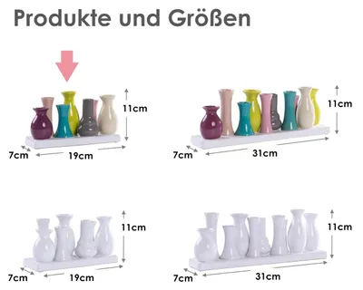 Produktbild von Mini Blumenvasen Set 7er aus Keramik auf Sockel – Kleine Keramikvasen bunt für einzelne Blumen – Modernes Deko Vasenset für Tischdeko, Wohnzimmer, Fen