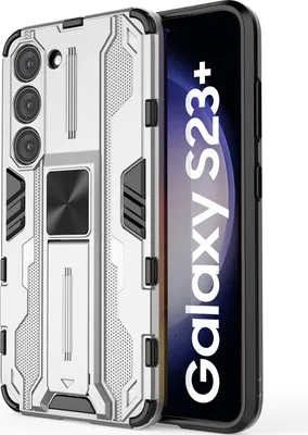 Produktbild von Galaxy S23+ Hülle, Dual Layer PC TPU Bumper Stoßfest Ständer Schutzhülle für Samsung Galaxy S23+ Silber