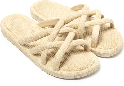 Produktbild von BRASILERAS Damen Zehensandalen mit rutschfester Sohle bequem schuhe strand/schwimmbad/stadt beige 38 EU - UBGES