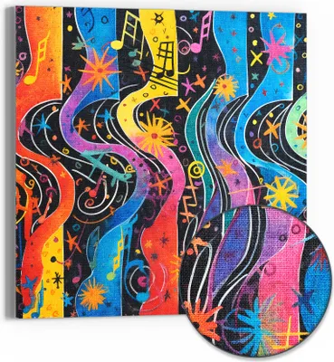 Produktbild von DEQORI Hybrid Leinwand Bild 50x50 cm 'Klangwellenfarben' Wandbild Glas flach modern