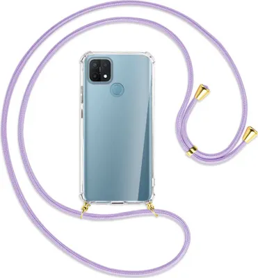 Produktbild von Handykette Backcover-Schutzhülle mit Band (Metall goldfarben) für Oppo A15 - violett