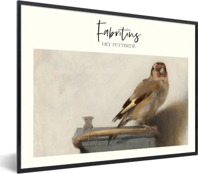 Produktbild von MuchoWow® Gerahmtes Poster Gemälde - Der Stieglitz - Carel Fabritius 80x60 cm - Poster mit Schwarzem Bilderrahmen Wandposter Rahmen Foto Bilder - Schwarzem - Mit Gestell