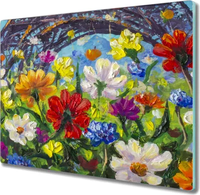 Produktbild von Coloray Hackbrett Küchenbrett Kochplattenabdeckung Schneidebrett Herdabdeckplatte 60x52 cm - Malerei Blumen Natur