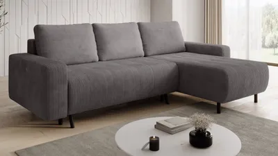 Produktbild von Wohnlandschaft Ecksofa RIMINI Cord Grau mit elektrischer Sitztiefenverstellung Bett Sofa Schlafsofa