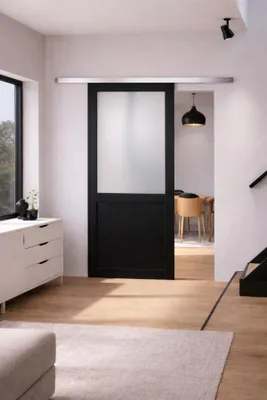 Immagine prodotto di Porta scorrevole Athena nera con vetro H204 x L83 cm, binario in alluminio Gd Menuserie