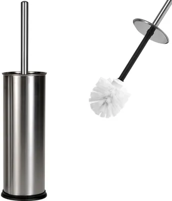 Produktbild von DEUBA® Klobürste Silber Toilettenbürste WC Bürste und Metallbehälter Edelstahlgriff mit austauschbarem Bürstenkopf