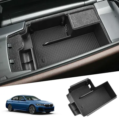 Productafbeelding van Opbergbox met armleuning voor de middenconsole, geschikt voor BMW 5-serie G30 G31 G38, modeljaren 2020-2023, kleur: zwart