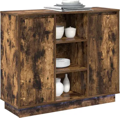 Zdjęcie produktu dla vidaXL Kredens LED dąb wędzony 90 x 32 x 75 cm materiał drewnopochodny