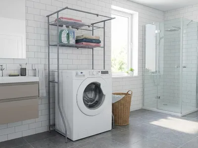 Produktbild von Metallenes Badezimmerregal über der Waschmaschine FIXANO 170x60-90 cm, grau, KI-generiertes Bild
