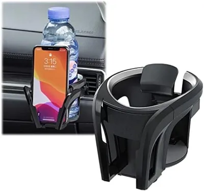 Produktbild von PolkaHome® Auto Becherhalter Halterung – 2-in-1 verstellbarer Smartphone-Halter und Becherstand, 15 x 10 x 8 cm, Schwarz