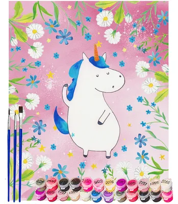 Produktbild von Mr. & Mrs. Panda DIY Malen nach Zahlen Einhorn Mann 40 x 50 cm Ohne Rahmen - Rot Pastell - Geschenk, Leinwand, mit, Einhörner, Beste, Familie, set, Unicorn, Hübsch